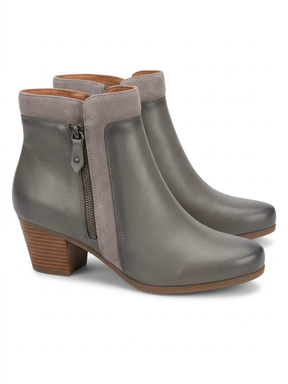 Cobb Hill Rockport Grey Leather Suede Ankle Booties Size 10M EUC Office Neutral